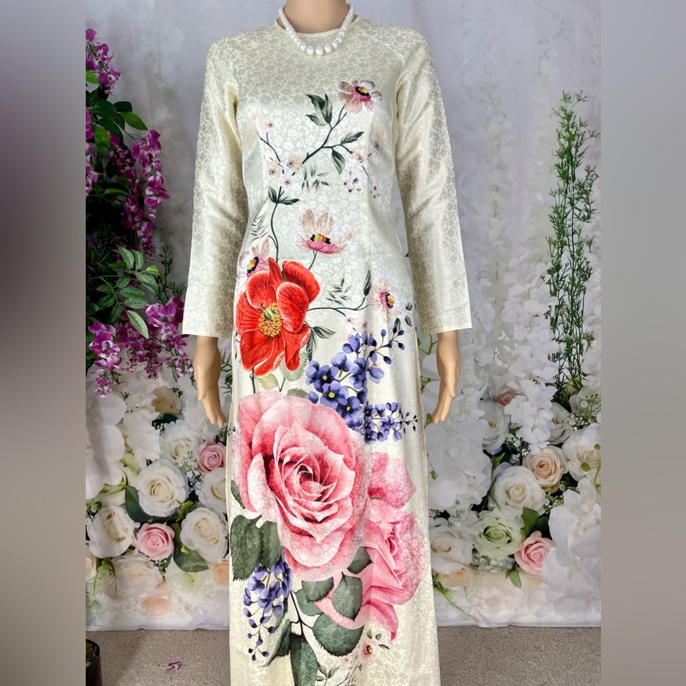 Vietnamese Traditional Ao Dai La Nh Cao Cp, New Beautiful Top Size M